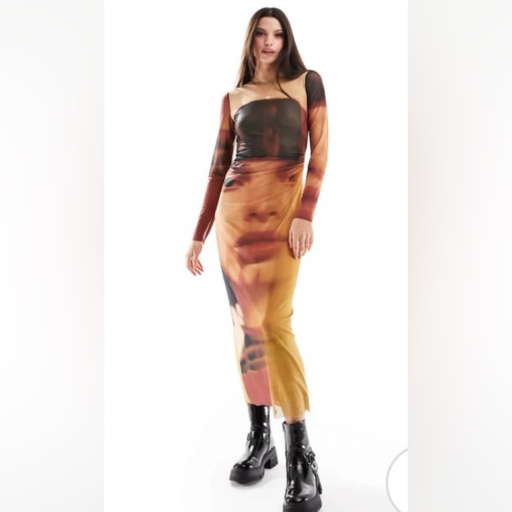 NWTStradivarius mesh maxi dress in graphic face print size M